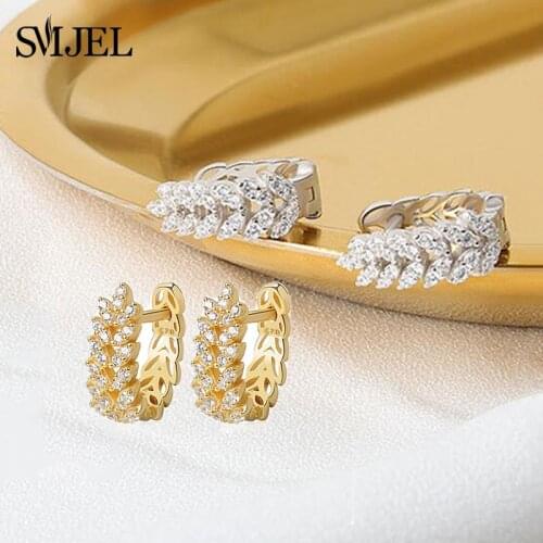 Bohemian Gold Leaf Earring For Women Wedding Vintage Crystal Leaves Branch Wheat Ears Ear Piercing Girls Jewerly Round Studs