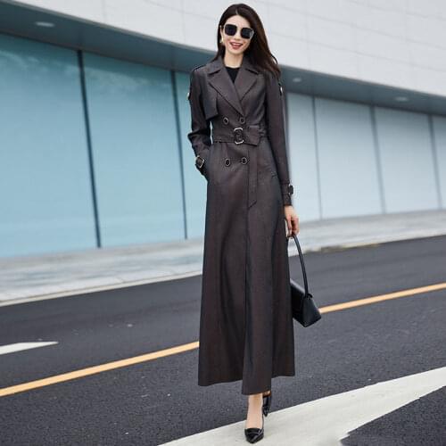 Elegant Darker Women Trench Coat 2021 New Autumn Double Breasted Long Lady Streetwear Korean Outwear Slim Windbreaker Mujer