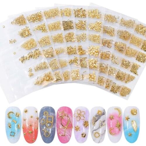 1 Bag Star Month Hollow Gold and Silver Nail Art Metal Shell 3D Nail Decoration Nail Studs Rhinestones Nail Art Design