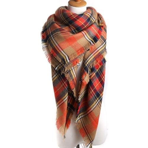 2019 Brand Scarf Square Brown Plaid Artificial Cashmere Warm in Winter Tassel Fashion Shawls For Women