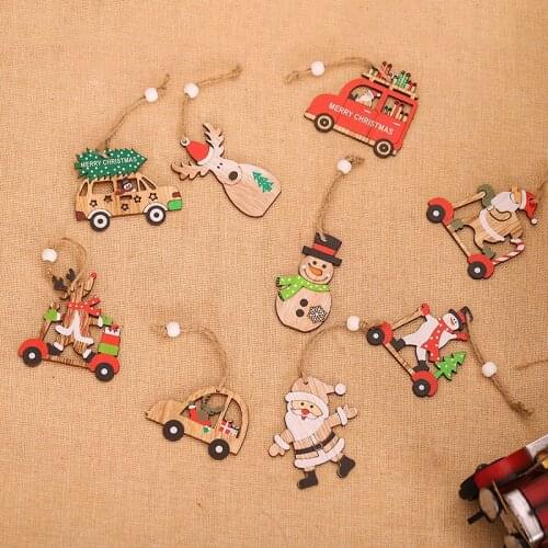 9Pcs Santa Car Wood Pendant Christmas Tree Decorations Happy New Year 2022 Christmas Decoration for Home Gift Adornos De Navidad