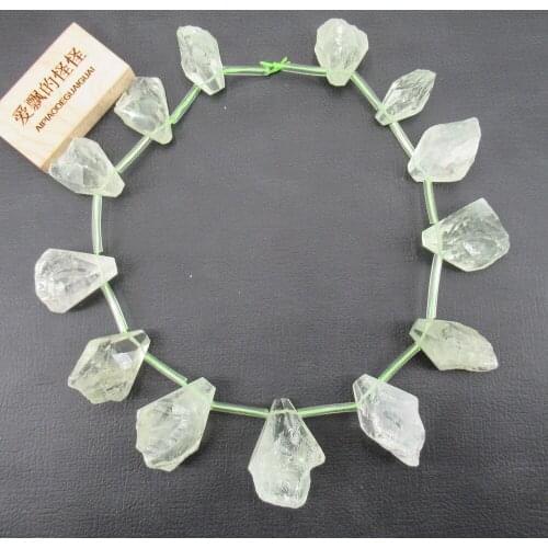 APDGG Natural Green Amethyst Prasiolite Freeform Nuggets Raw green Crystal strand 14" Jewelry Making DIY