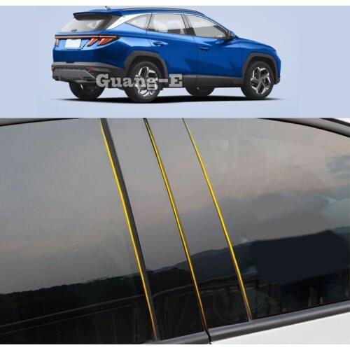 Car PC Material Pillar Post Cover Door Trim Window Piano Black Molding Sticker Plate For Hyundai Tucson NX4 2020 2021-2022