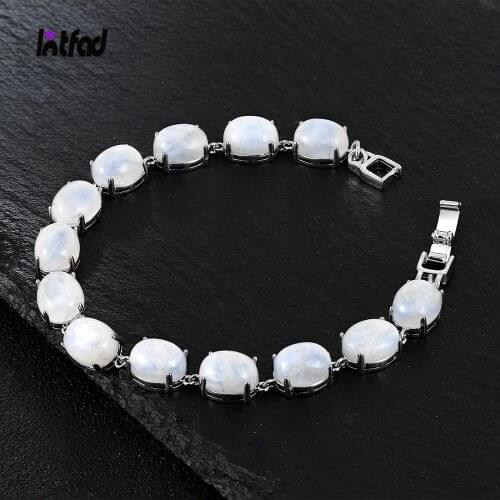 S925 Sterling Silver Bracelet Natural Moonstone Moonlight Stone Bracelet 18cm Gemstone Tennis Bangle Jewelry Anniversary Gift