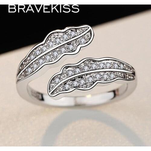 BRAVEKISS Luxury Leaf Shape Open Ring Engagement Rings for Women Trendy Wedding Adjustable Fashion Jewelry Accessories UR0432