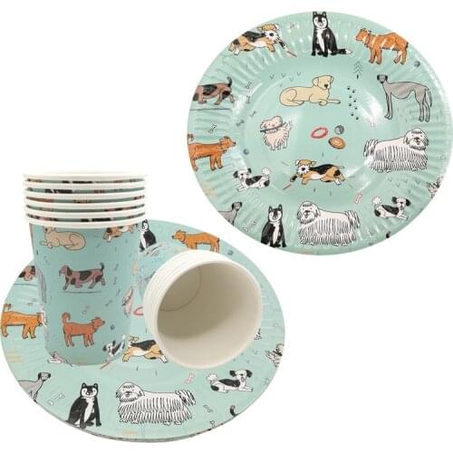Chicinlife 6Pcs Dog Happy Birthday Party Paper Cups Plate Disposable Tableware Baby Shower Kids 1st Birthday Party Supplies