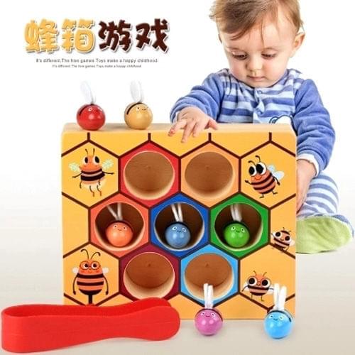 Children Montessori Toy Wooden Leaning Educatinal Toys Childhood Color Cognitive Clip Small Bee Toy