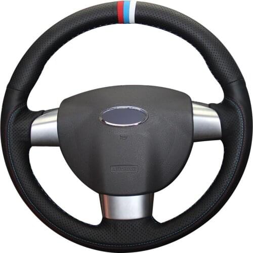 DIY Customize Braiding Black Natural Leather Red Light Blue White Marker Car Steering Wheel Cover For Ford Focus 2 2005 -2011 (3