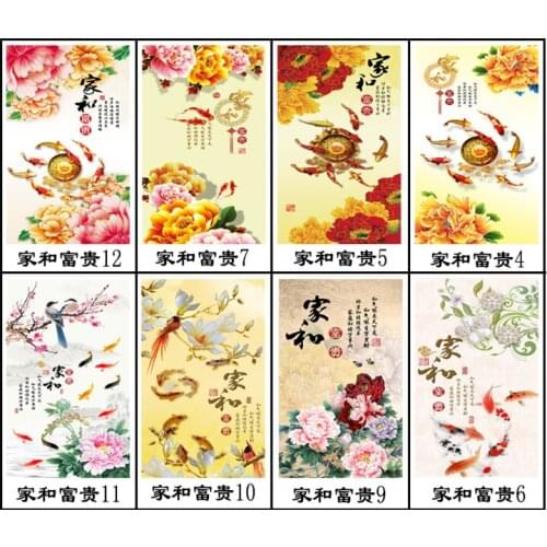 Home and wealth, simple living room porch vertical decorative painting, scroll flower and bird painting, calligraphy and paintin