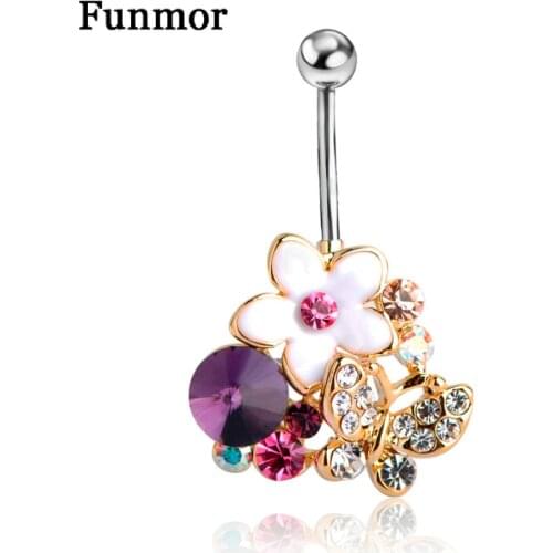 Gold Violetta Enamel Body Piercings Navel Flower Belly Rings Bikini Jewelry Pircing Belly Button Rings Decoration For Navel Punk