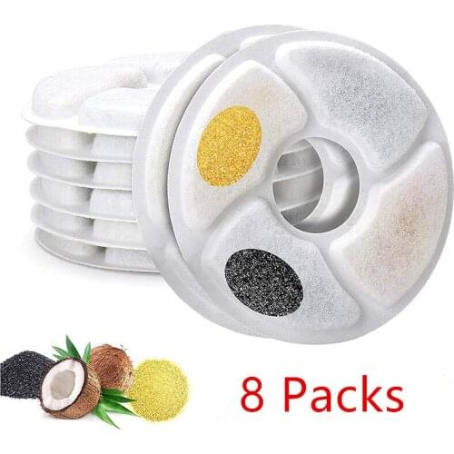 8PCS Pet Water Dispenser Filter Activated Carbon Replacement Filters Cat Water Fountain Charcoal Filter Dog Resin Cotton Drinker
