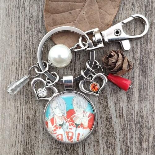 Hot Sale Classic Anime Cartoon YURI!!! on ICE Keychain Time Gem Key Ring Male Men Female Party Birthday Jewelry Gift BSDYL