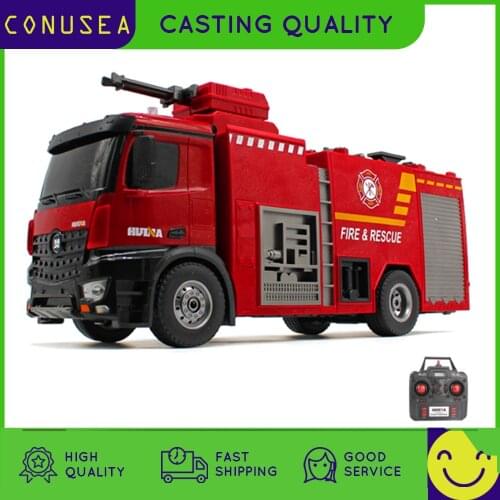 Huina 1:14 Big Rc Fire Truck Electric Car Children Large Toy Trucks for Kids Water Spray Remote Control Car Educational Toy Boy