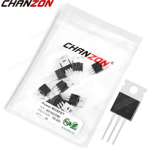 10Pcs IRF2807PBF TO-220 Power SIC Mosfet Transistor Bipolar Junction BJT Powerful Triode Tube Fets 82A 75V Integrated Circuits