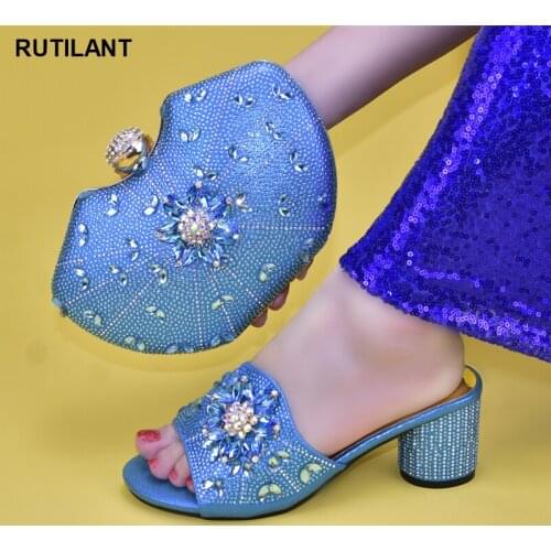 Italian Shoes with Matching Bags Set Decorated with Rhinestone African Wedding Shoes and Bag Set Party Shoes and Bag