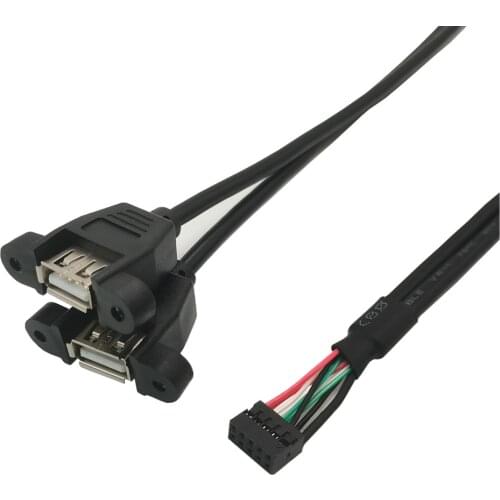 30cm Motherboard Internal 9Pin 9P PH2.0 to double 2 Port USB 2.0 A Female Panel Mount DATA Cable