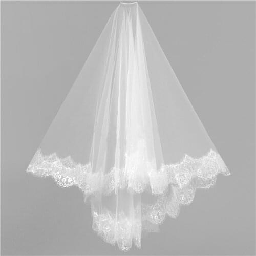 Lace Vintage Wedding Veil 2 Layers Short Soft Tulle Appliques With Comb