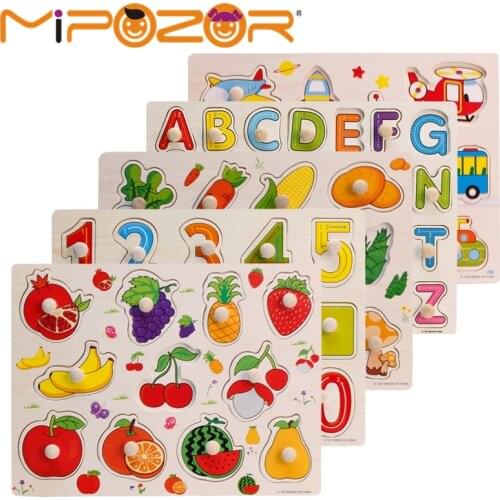 MIPOZOR 5pcs/Set 30cm Kid Early Educational Toys Baby Hand Grasp Wooden Puzzle Toy Alphabet Learning Education Child Wood Jigsaw