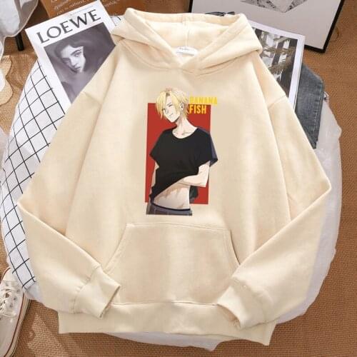 Fashion Men Women Tops Pullovers Funny Banana Fish Crew Neck Hoodies Soft Harajuku Manga Hoodie Vintage Cartoon Sweatshirt