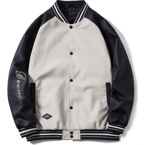 2021 Harajuku PU Leather Jacket Men Letter Embroidery Bomber Fashion Casual Baseball Coats Streetwear High Street Tops Clothing