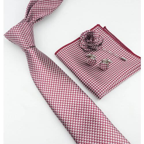 Men 7cm Width Polyester Tie Set Necktie Pocket Square Cufflink Breastpin Classic Party Wedding Fashion Dot Woven