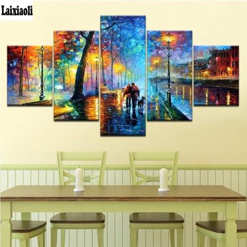 5pcs sets DIY Diamond Painting Rainy City Abstract Street light Cross Stitch Kits Full Diamond Embroidery sale 5D Diamond Mosaic