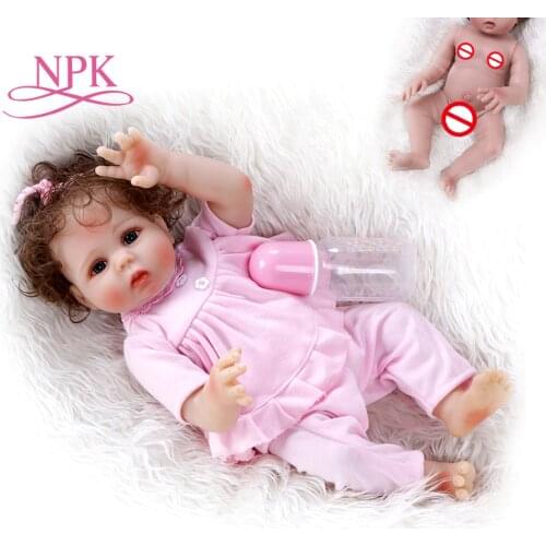 48CM premie baby size realistic reborn bebe full body soft silicone cuddly baby Anatomically Correct bath toy in pink dress