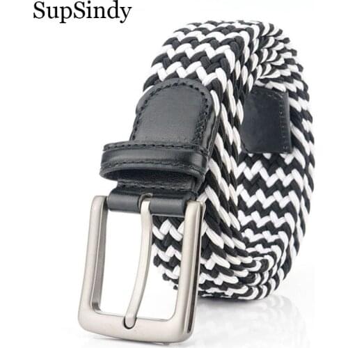 SupSindy Mans Canvas Belt Plain Webbing Pin Alloy buckle nylon Woven Stretch Elastic waistbrand Jeans belts for Men Strap male