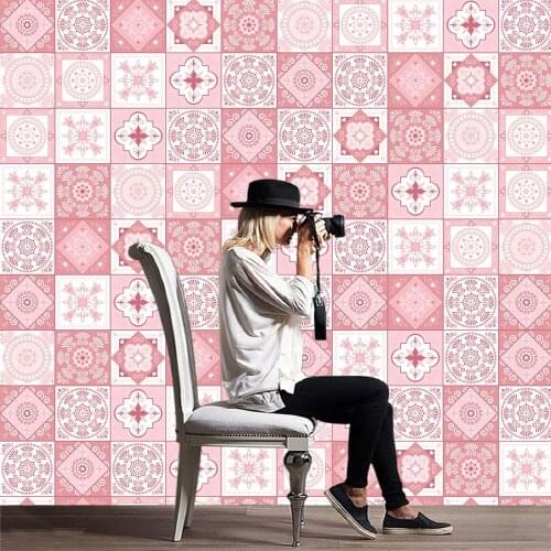 Pink baroque style PVC retro living room bedroom wallpaper wall sticker kitchen oilproof sticker bathroom waterproof sticker