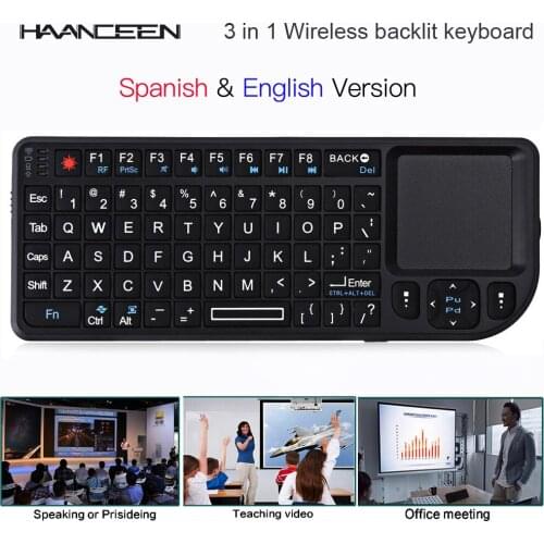 Russianрусски Spanish English Air Fly Mouse White Color Backlit Mini Wireless Keyboard Handheld Touchpad For Speech Projector