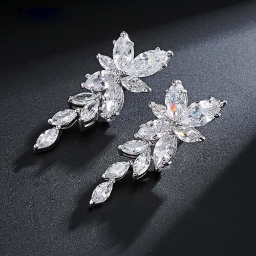 SLBRIDAL Prong Setting AAA Grade CZ Wedding Drop Earrings Pin Luxury Dangle Cubic Zirconia Bridal Earring Bridesmaids Earring