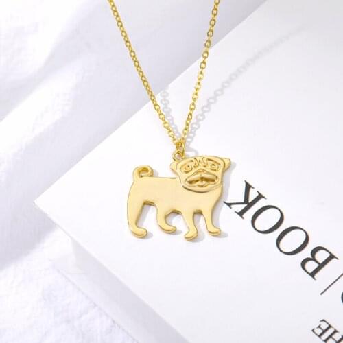 Vintage Pug Dog Charms Pendant Necklace German Animal Gold Color Lovers Gift Stainless Steel Pet Jewelry Accessories Collar