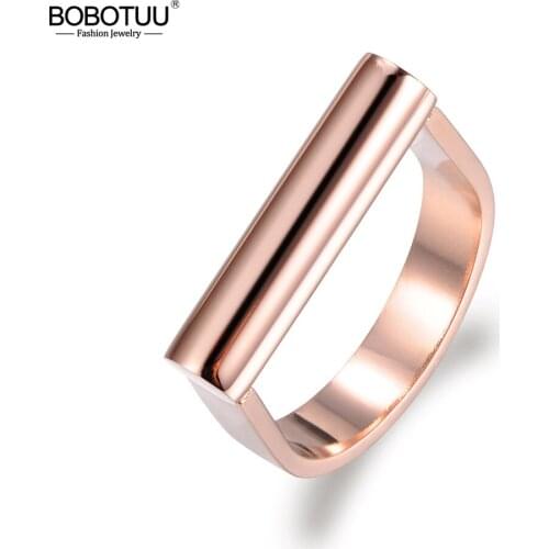 BOBOTUU Love Design Classic Ring Simple Titanium Stainless Steel Engagement Wedding Rings For Women Gold Color Jewelry BR17042
