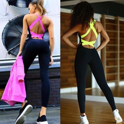 2020 Women One Piece Yoga Jumpsuit Backless Bandage Elastic Breathable Sportswear Sport Workout Fitness Gym Clothing Yoga Set