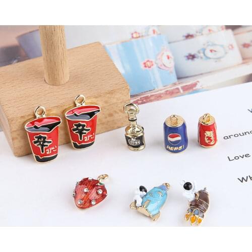 6pcs Diy Handmade Jewelry Alloy Drip Cola Taste Wine Noodles Astronaut Rocket Strawberry Earrings Material