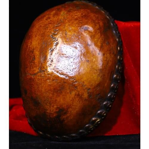 7"Tibet Buddhism Old Tibetan silver mosaic A circle of skulls Eight treasures skull Bowl Kapala Cup Gabala Bowl