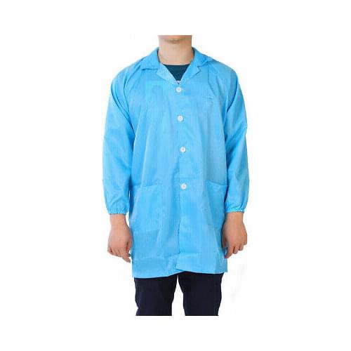 Anti Static Overalls Unisex ESD Lab Coat Button Up L Blue