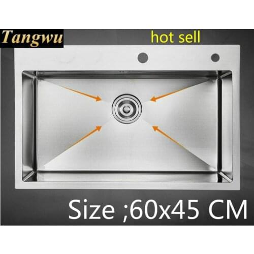 Free shipping Handmade ordinary food grade 304 stainless steel kitchen sink single slot 3 mm thick durable 60x45 CM
