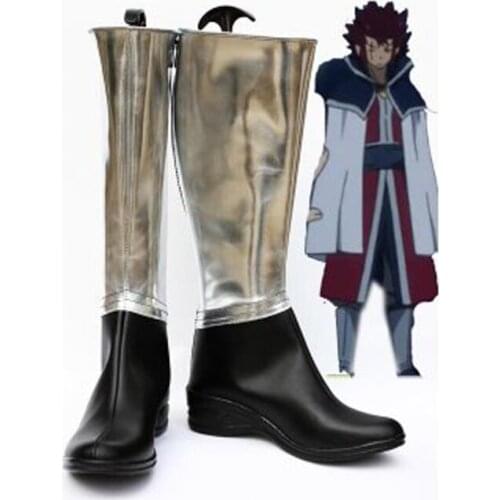 Fairy Tail Cosplay Silver and Black Cosplay Boots Shoes Anime Party Cosplay Boots Custom Made Men Shoes