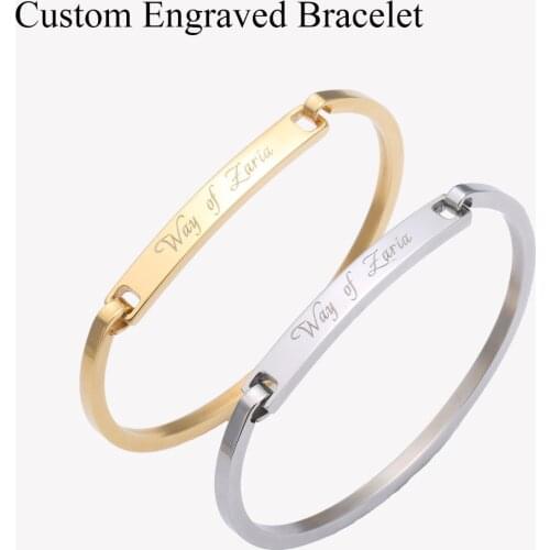 Custom Engraved Stainless steel Bracelet Personalized Name Initial Bangle Rose Gold Bar Customized Bracelets for Women Gifts