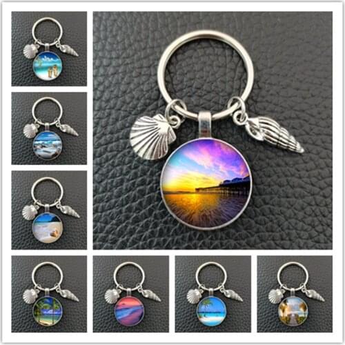 Beautiful beach keychain Maldives scenery keychain ocean landscape charm keychain beach coconut tree relax gift travel jewelry