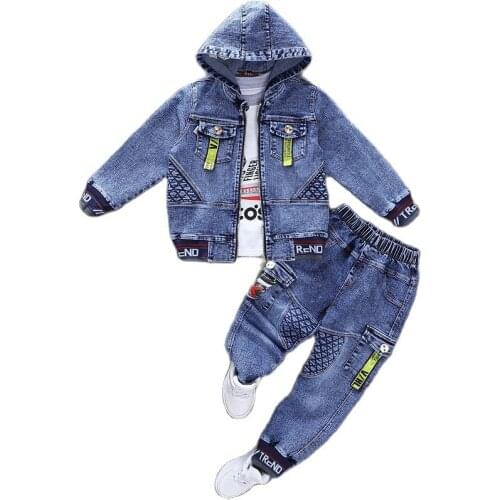 Spring & Autumn Cowboy Boy Sets New 2021 Korean Version Clothes for Teens 2-Piece Denim Jacket Coat Casual Childrens Clothing