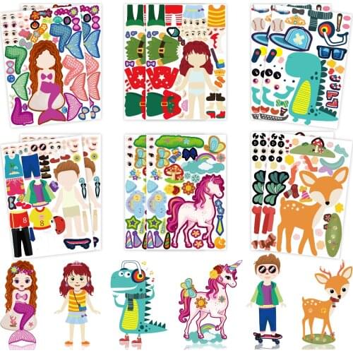Kids Stickers Make A Face Puzzle Game Animal Decal DIY Craft Girl Boy Party Supplies School Reward Make Your Own Sticker