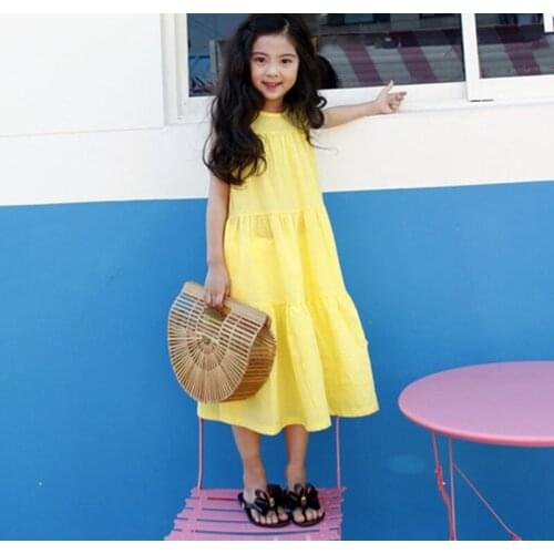 Maxi long big girl dress 2020 summer kids green yellow sleeveless beach princess frocks children teenager clothing 4 to 16 Yrs