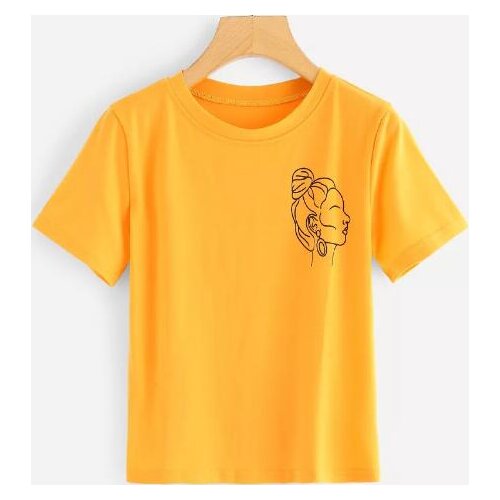 Figure Print Round Neck Tee Orange tshirt Women funny cool summer t shirt female male fashion clothes tops