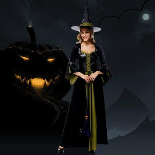 Hot Halloween Women Vampire Zombie Demon Costumes Goethe Witch Cosplay Floor-Length Mid Sleeves Dress Witches Cosplay Costumes
