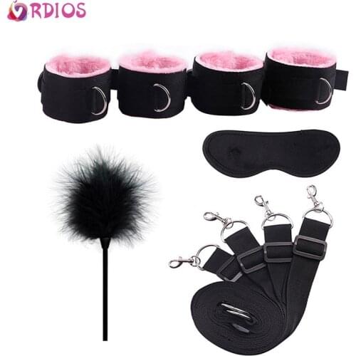 VRDIOS Erotic Sex Toys For Women BDSM Bondage Set Handcuffs Nipple Clamps Whip Spanking Adult Sex Toys For Cosplay Game