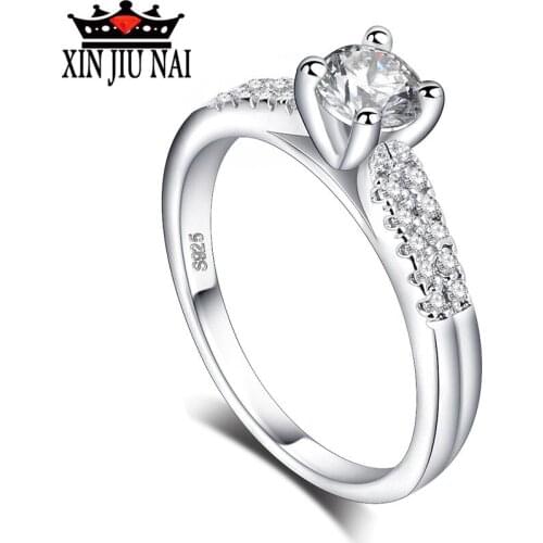 Fine Jewelry Ring Silver Real Solid 925 Silver Wedding Rings Set 1.5 Carat SONA CZ Diamant Engagement Rings For Women