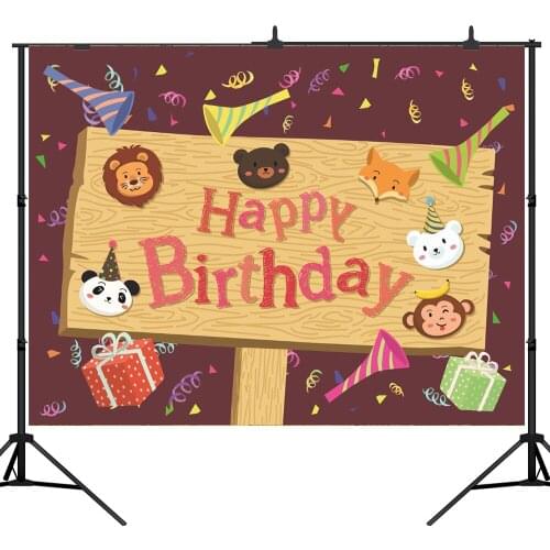 Lyavshi Happy Birthday Backdrop with Animals Cartoon Style Party Decoration Photography Backdrops For Photo Studio