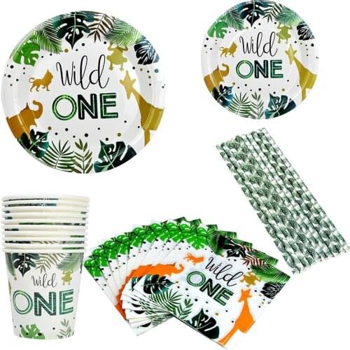 Tableware Sets Jungle Safari Wild One 1st Birthday Decor Party Supplies Disposable Napkins Dinnerware Paper Plates Straws Cups